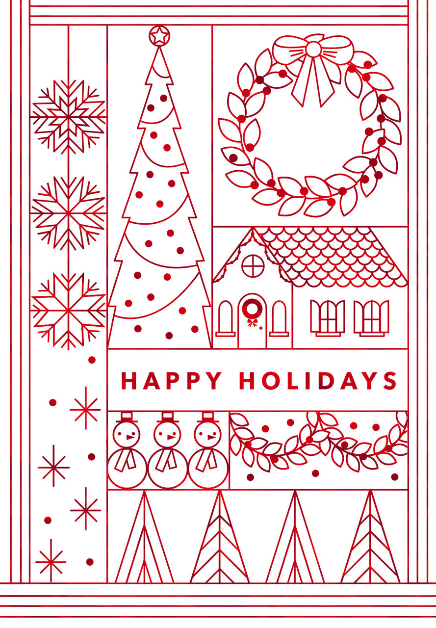 Red Line Art Holiday Card