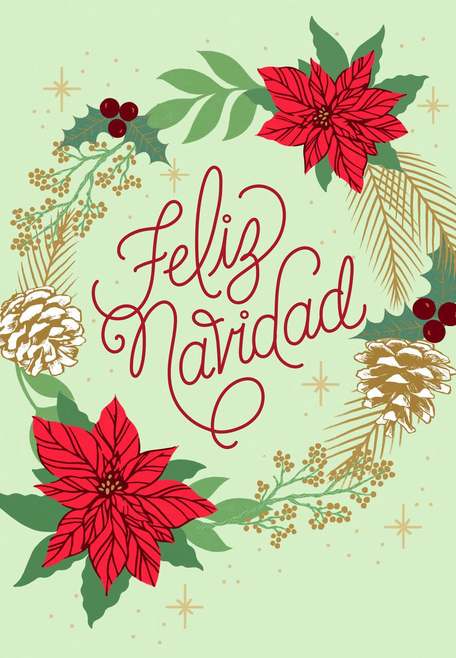 Feliz Navidad Wreath Spanish Christmas Card