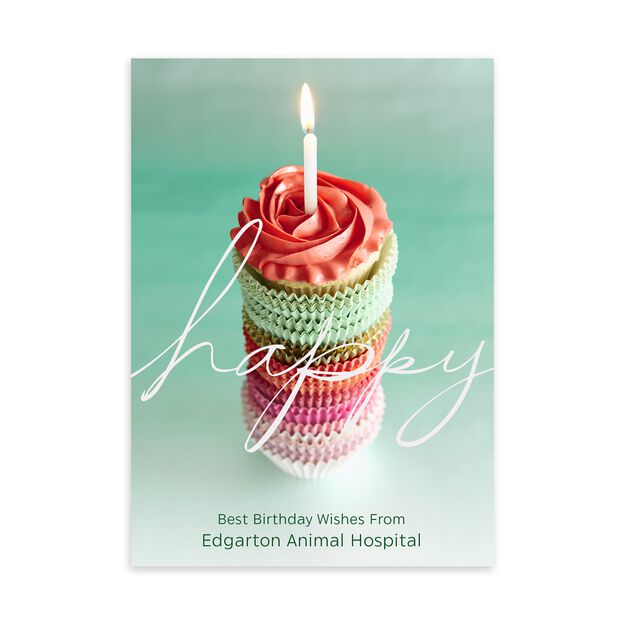 Cupcake Tower & Candle Customizable Birthday Card