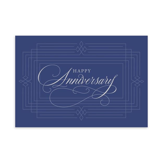 Formal Silver & Blue Wedding Anniversary Card