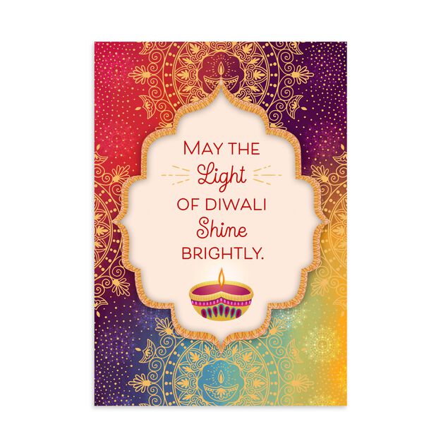 Bright Diya Lamp & Rangoli Diwali Card