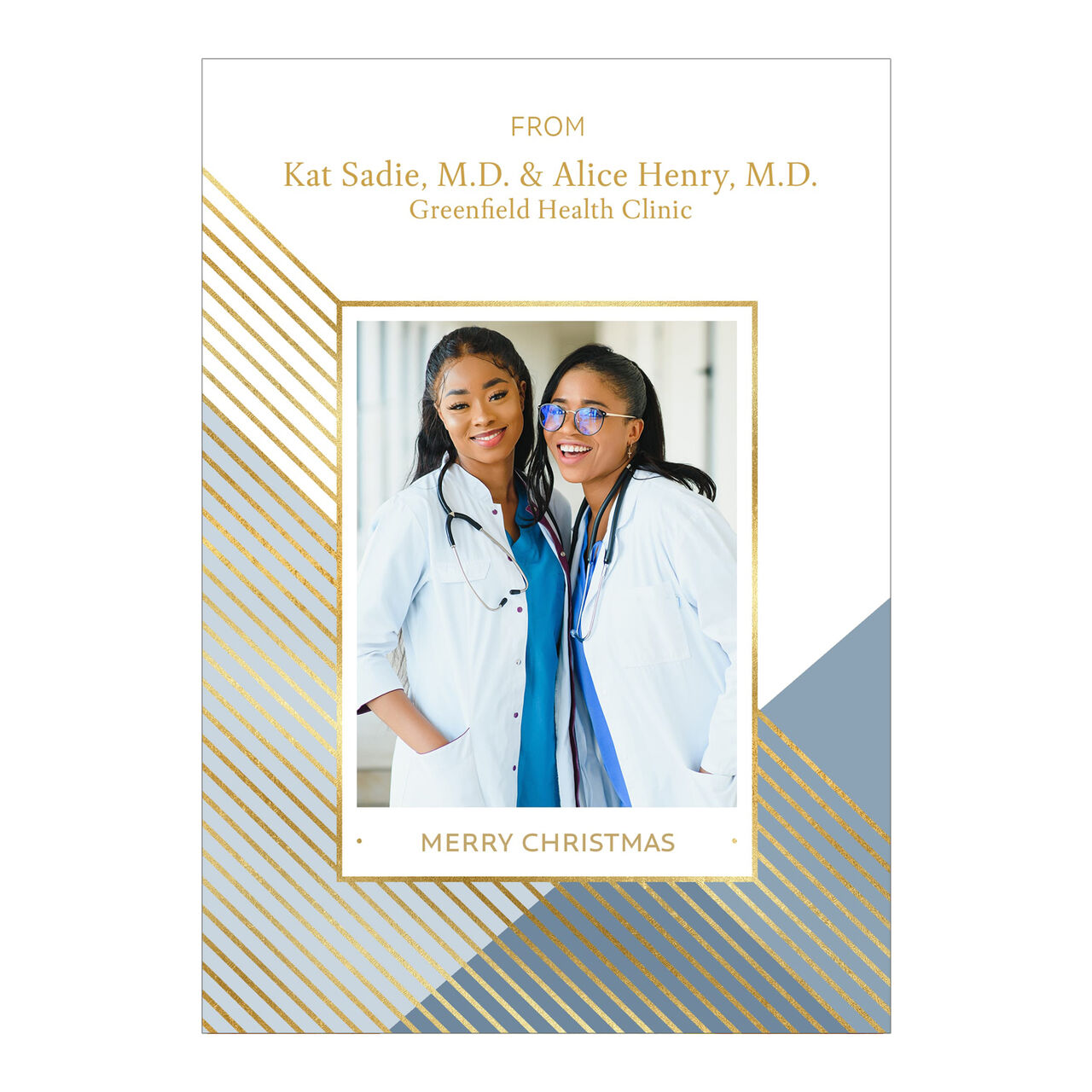 Gold Foil Frame & Diagonals Holiday Photo Card image number 0