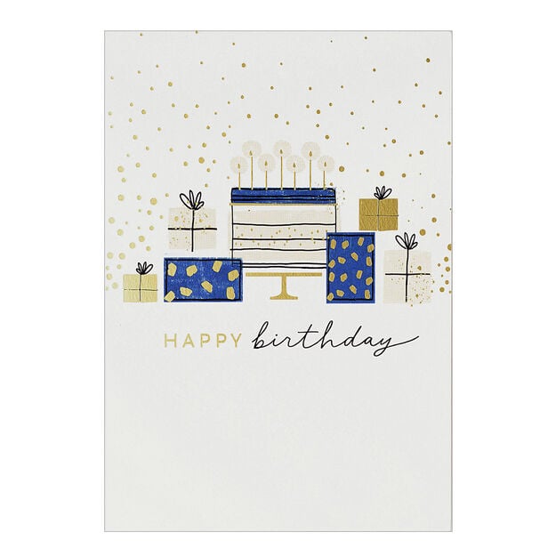 Gifts Stack & Cake Birthday Card