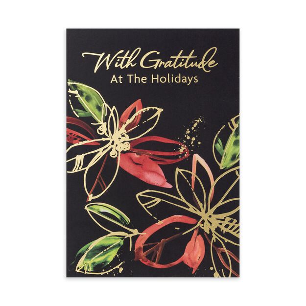 Red & Gold Poinsettias on Black Holiday Appreciation Card