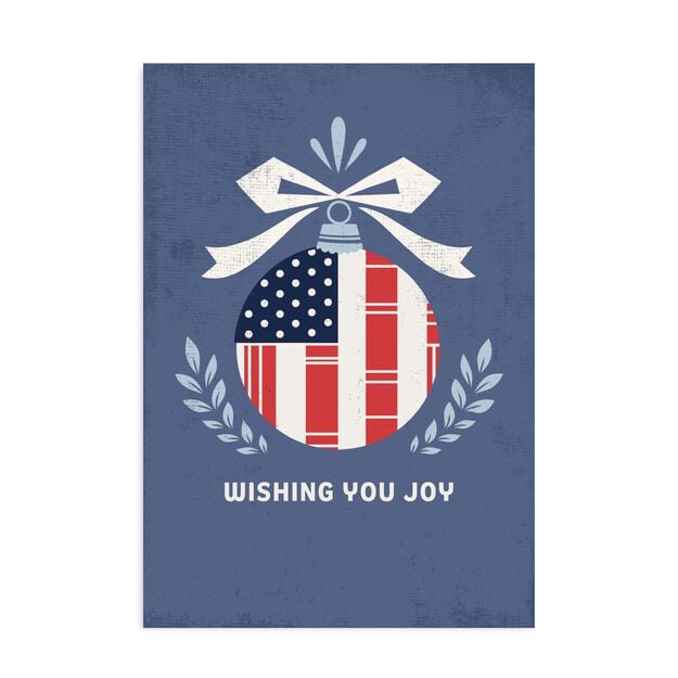 Wishing You Joy Flag Ornament Patriotic Holiday Card
