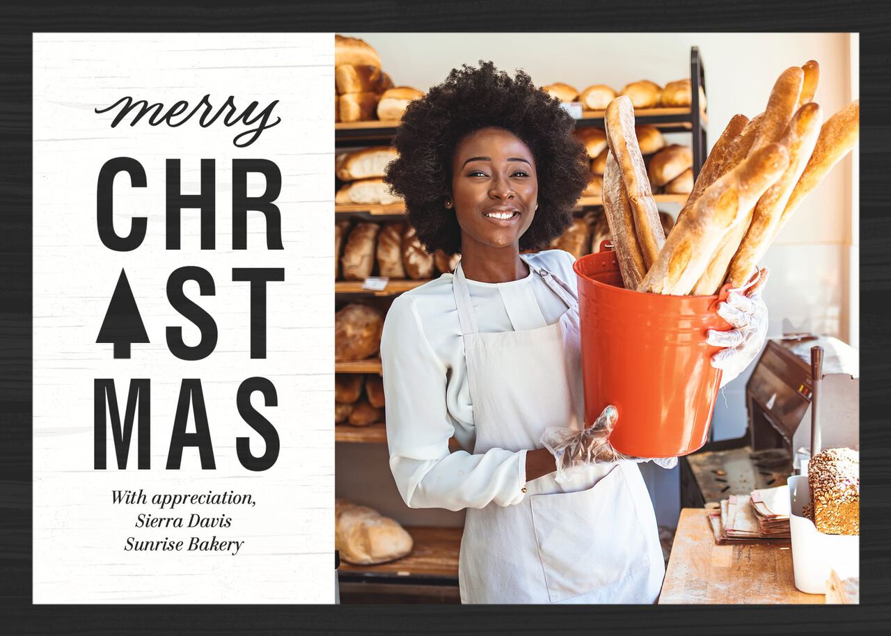 Black on White Wood Merry Christmas Photo Card