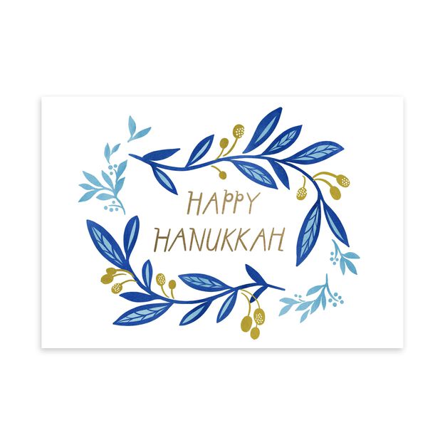 Blue & Gold Vines Hanukkah Card