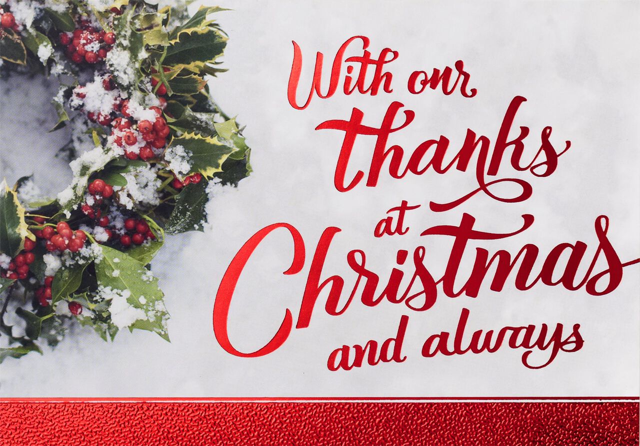 Holly Wreath & Red Letters Christmas Thank You Card