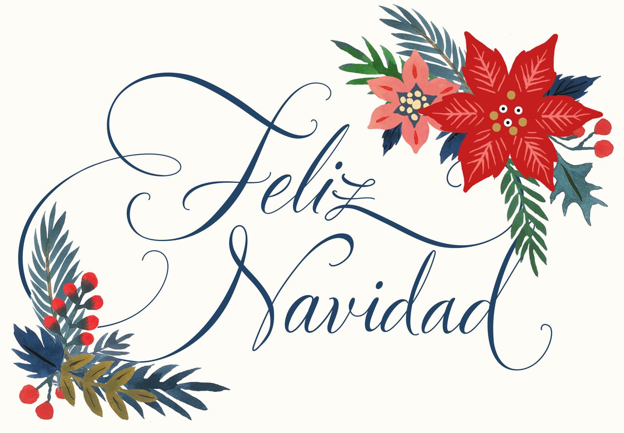 Pine-Framed Feliz Navidad Spanish Christmas Card
