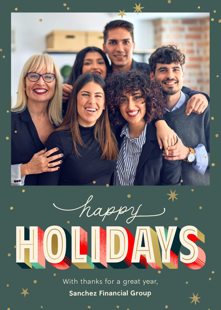 Colorful Dimensional Lettering Happy Holidays Photo Card