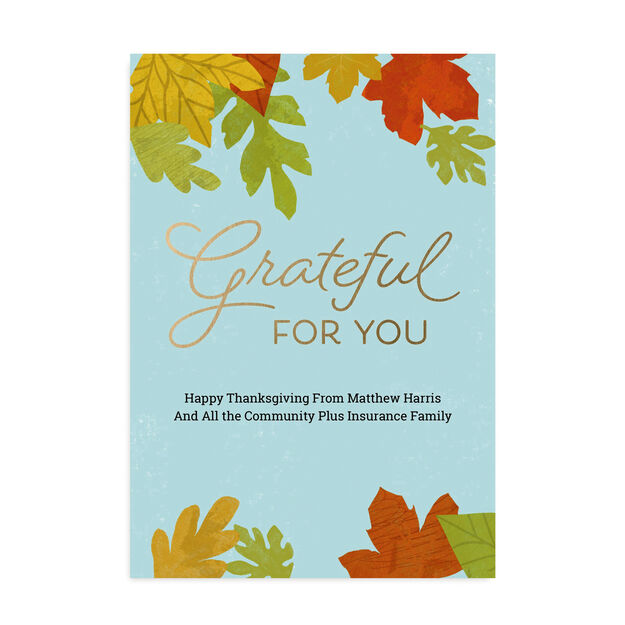 Grateful for You Fall Leaves Customizable Cover Thanksgiving Card
