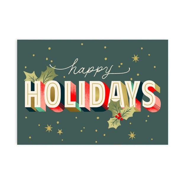 Lettering & Holly Happy Holidays Cards