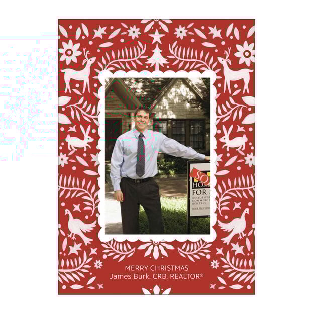 Red Nordic Woodland Merry Christmas Photo Card
