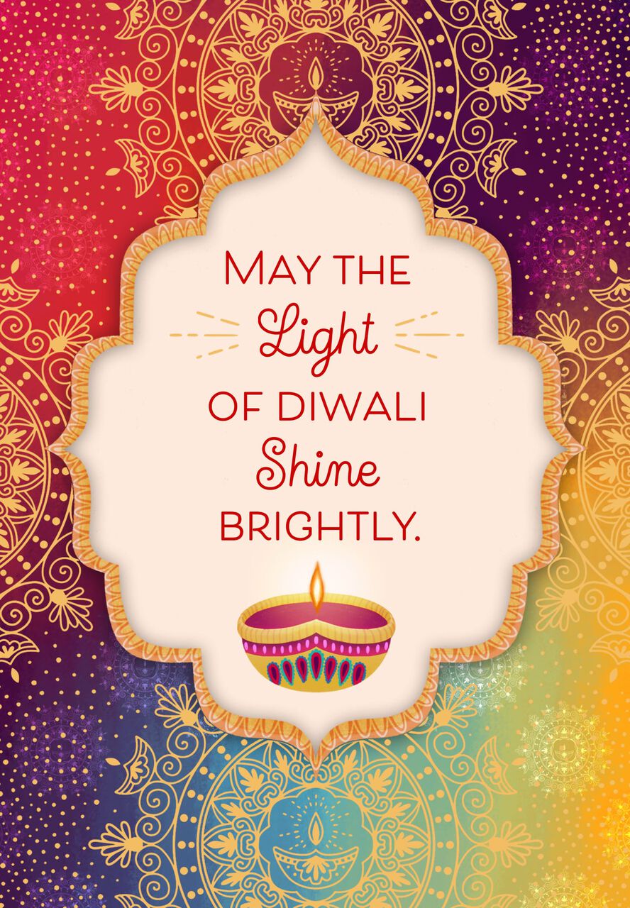 Bright Diya Lamp & Rangoli Diwali Card