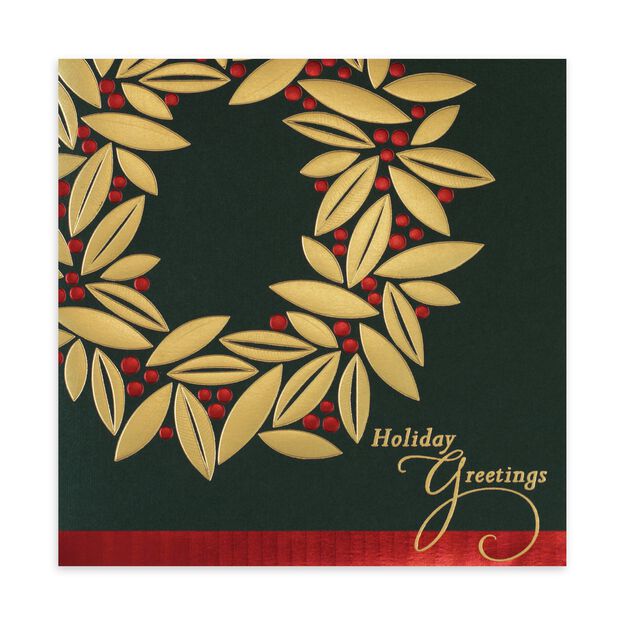 Gold Wreath on Green Premium Holiday Card