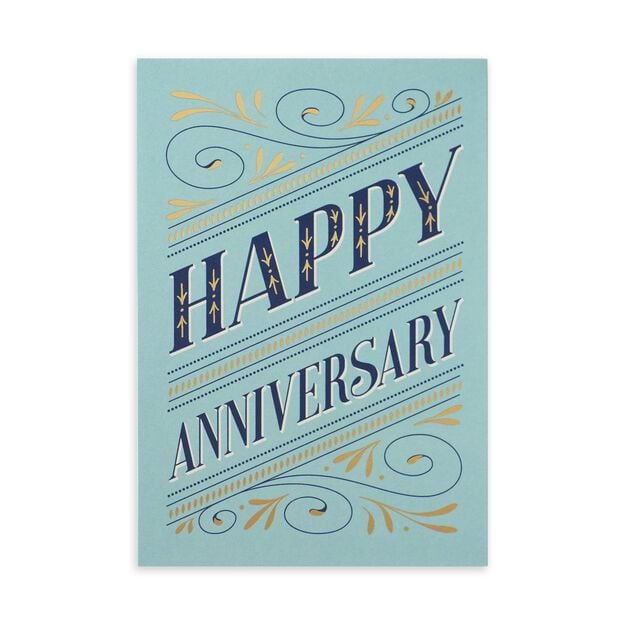 Elegant Blue & Gold Anniversary Card