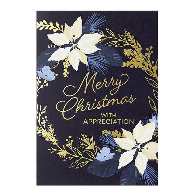 Elegant Poinsettia Wreath Appreciation at Christmas Card