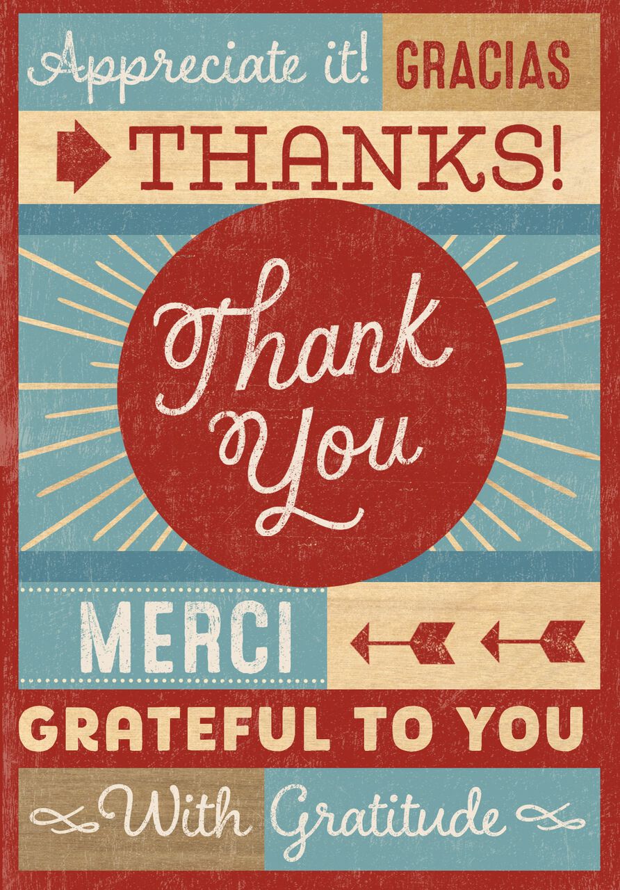 Merci, Gracias, Grateful Thank You Card