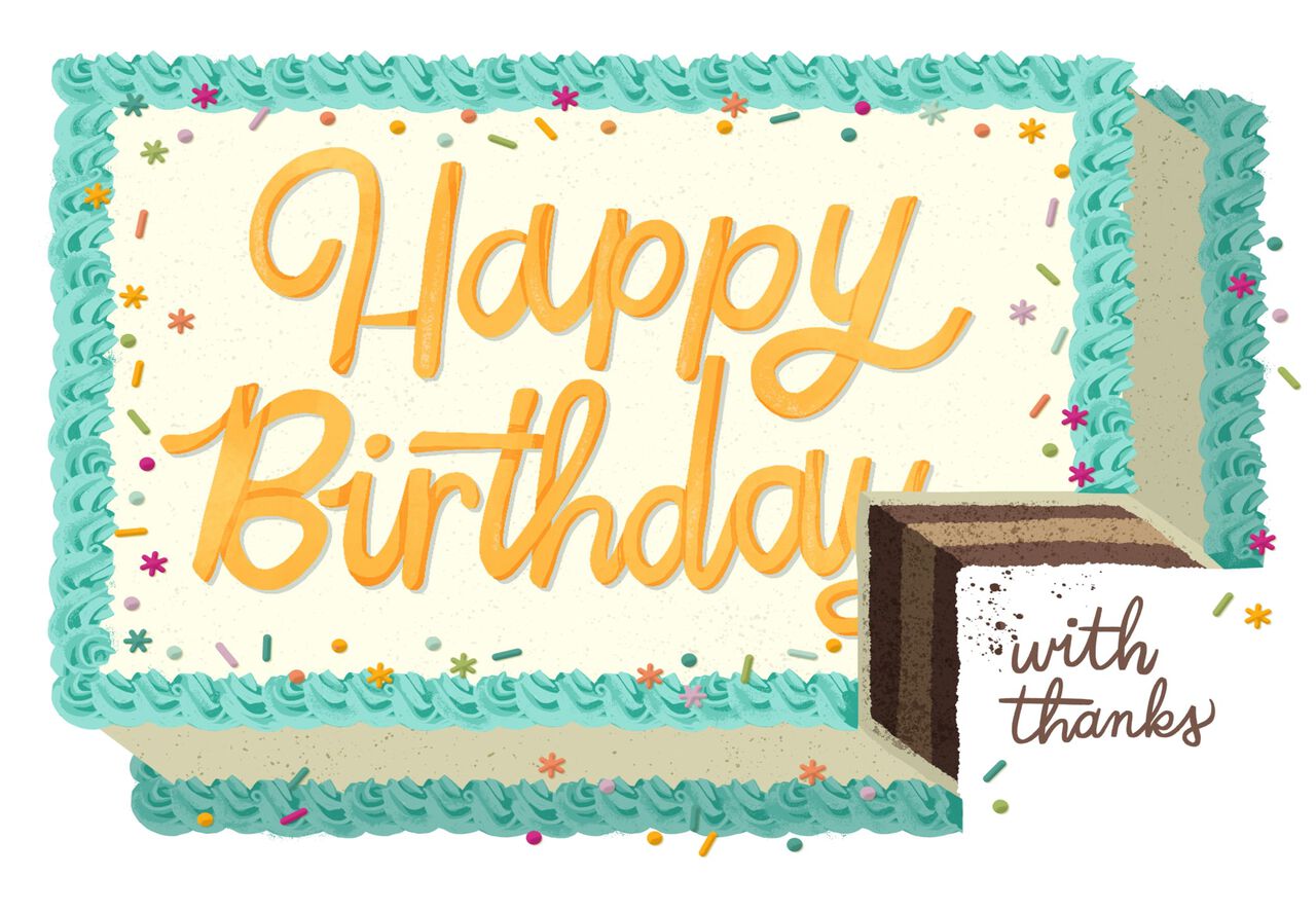 Sheet Cake with Thanks Birthday Card