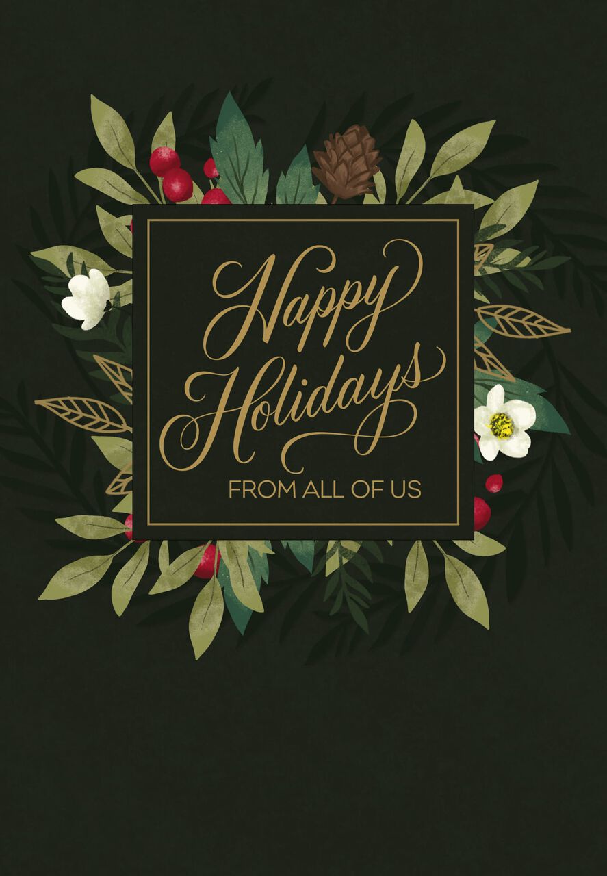 Winter Bouquet on Dark Green From Us Happy Holidays Card