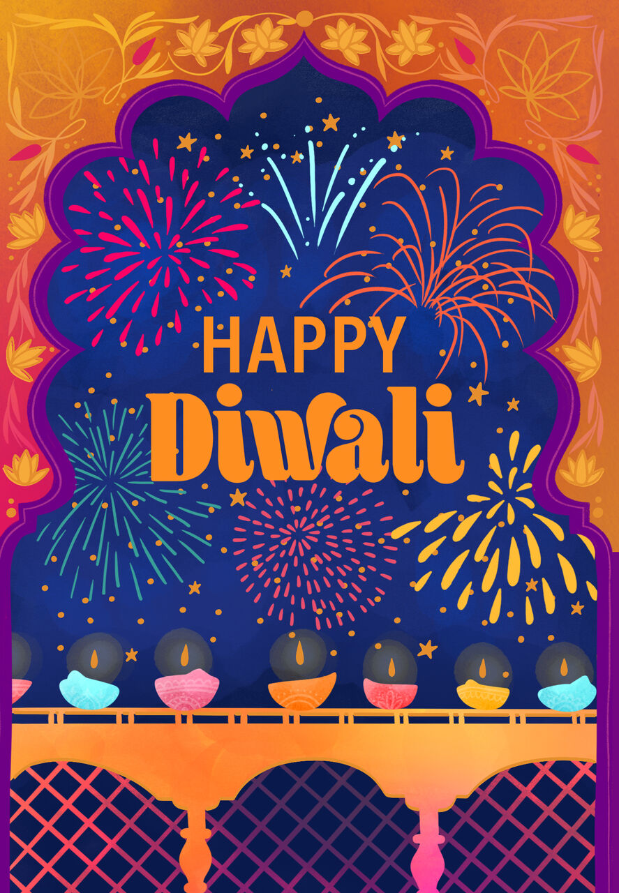 Colorful Fireworks Diwali Card
