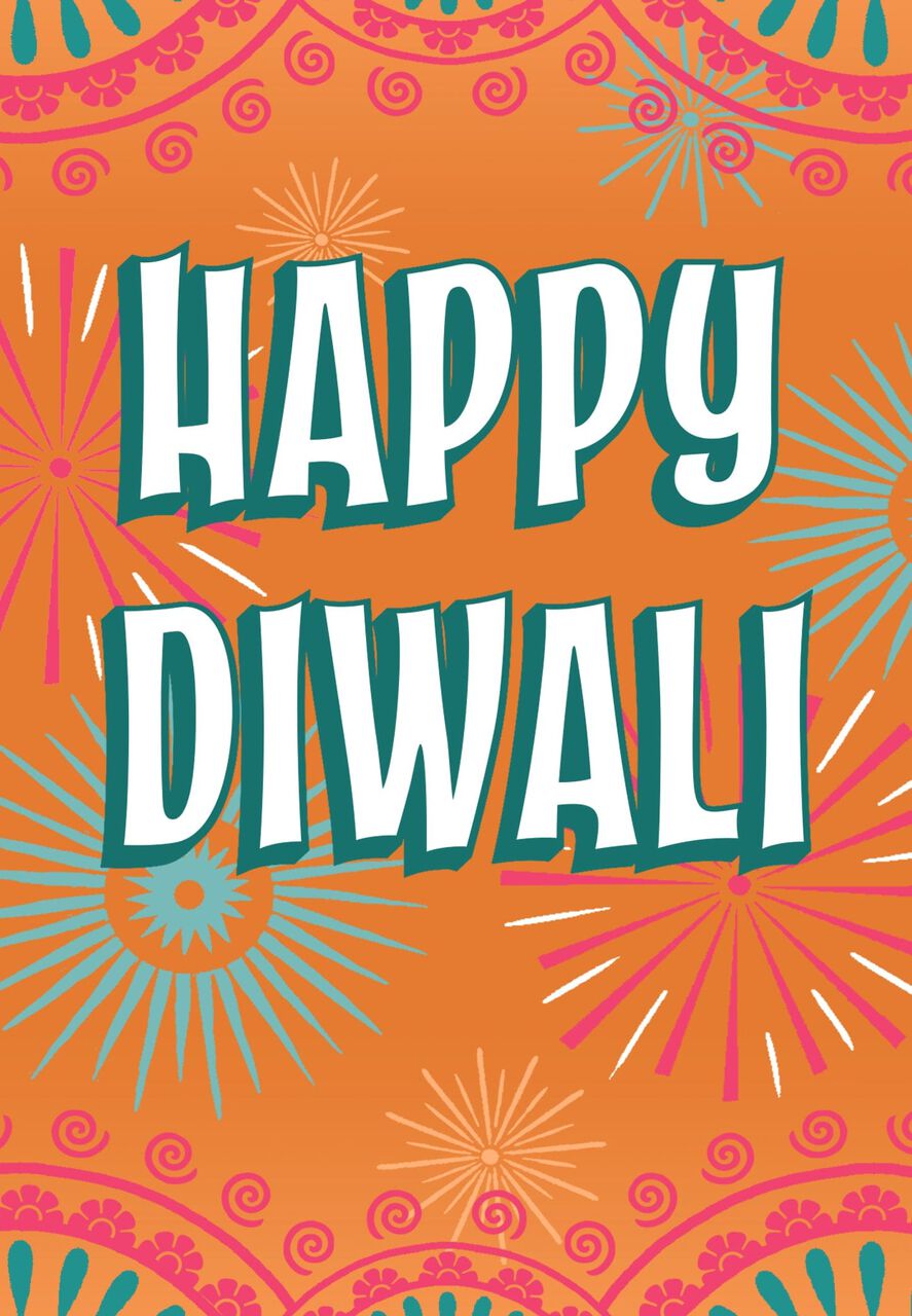 Orange Starburst Pattern Diwali Card