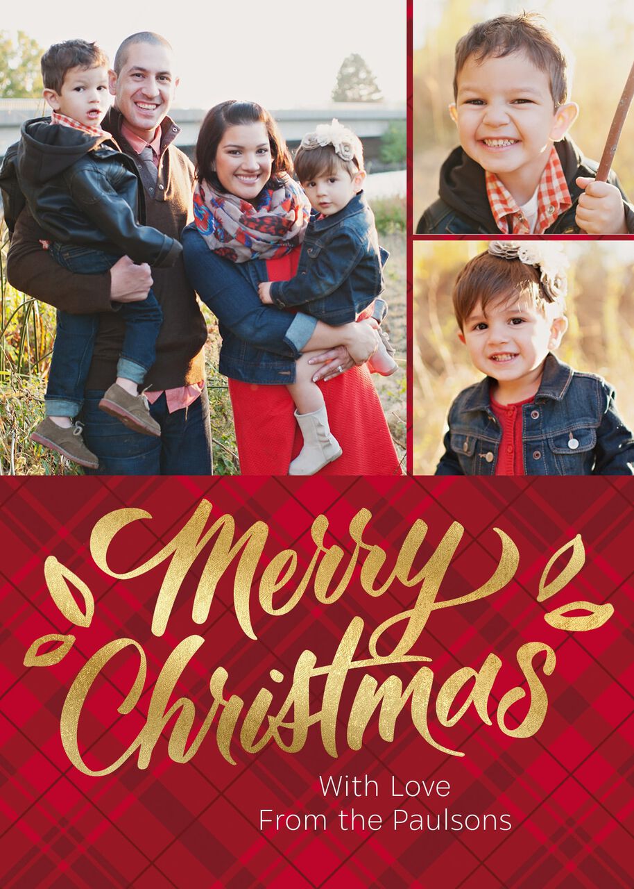 Shining Merry on Plaid Christmas Multi Photo Card