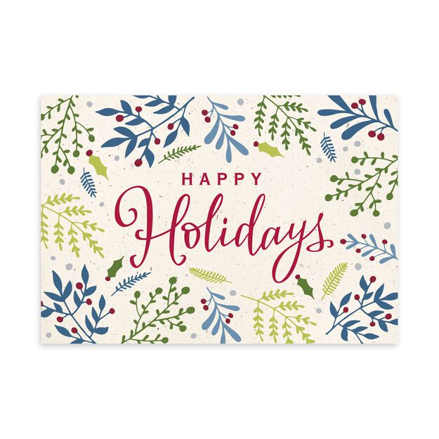 Illustrated Holly Happy Holidays Card