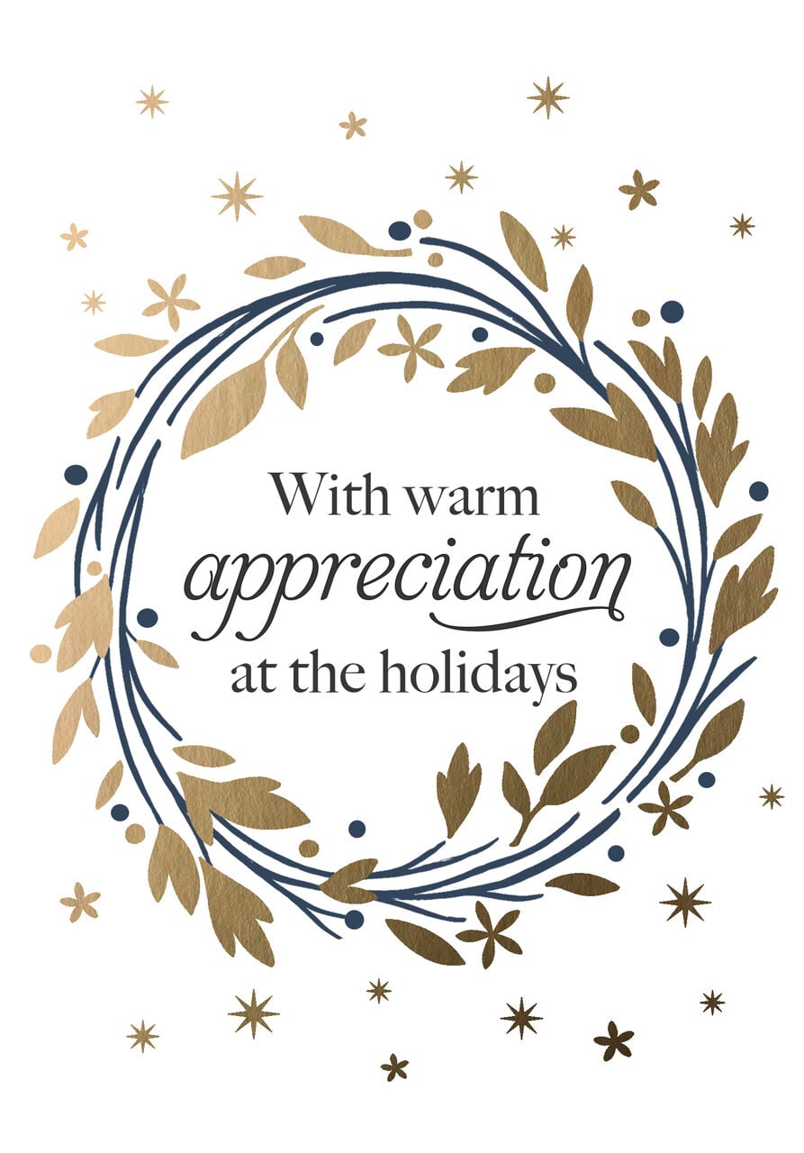 Gold Wreath Holiday Appreciation Card