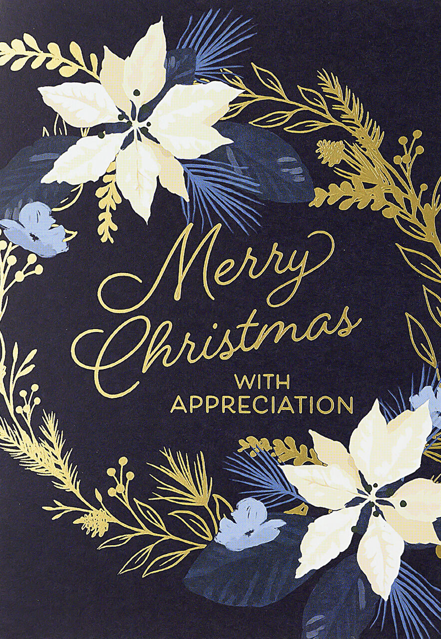 Elegant Poinsettia Wreath Appreciation at Christmas Card