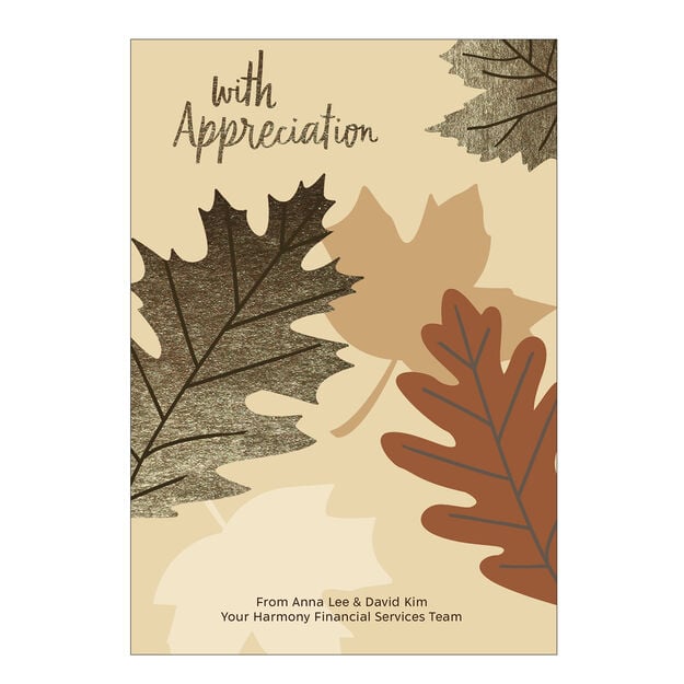 With Appreciation Shiny Leaves Customizable Thanksgiving Card