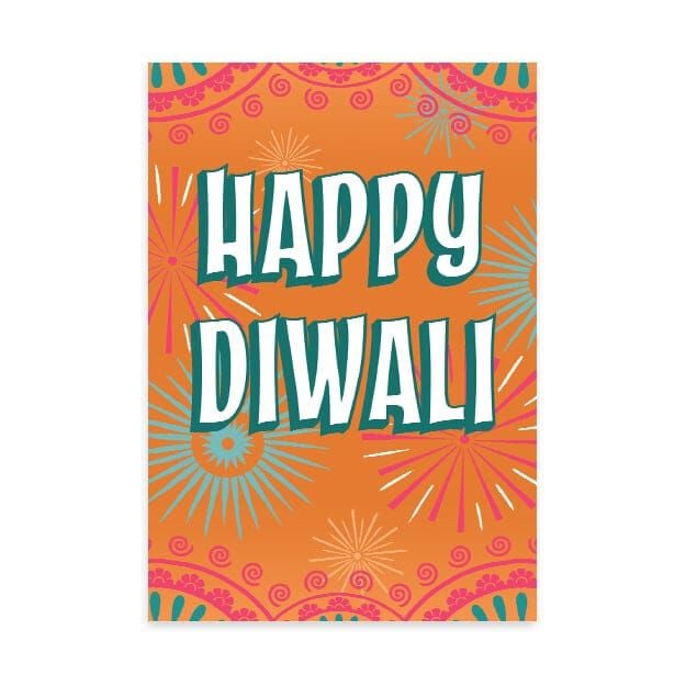 Orange Starburst Pattern Diwali Card