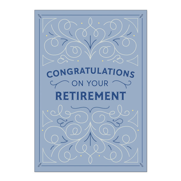 Blue Decorative Scrolls Retirement Card