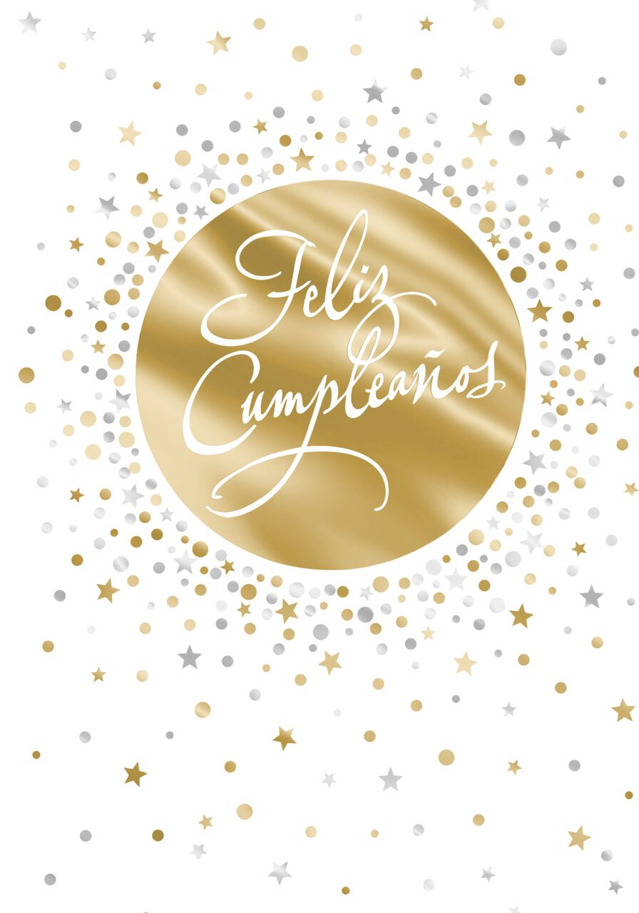 Gold & Silver Confetti Spanish Birthday Card
