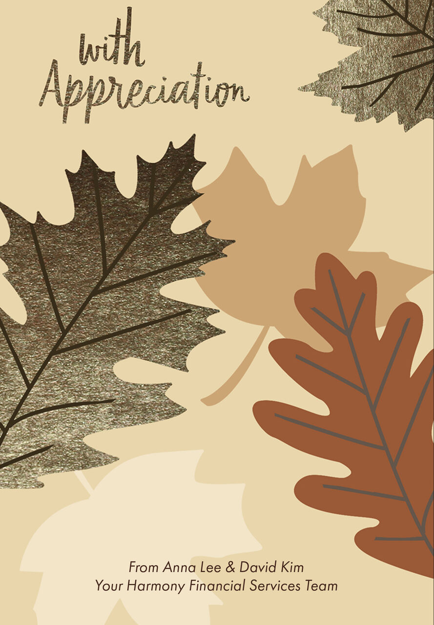 With Appreciation Shiny Leaves Customizable Thanksgiving Card