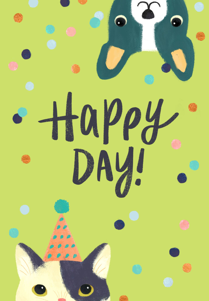 Happy Day Cat & Dog Pet Birthday Card