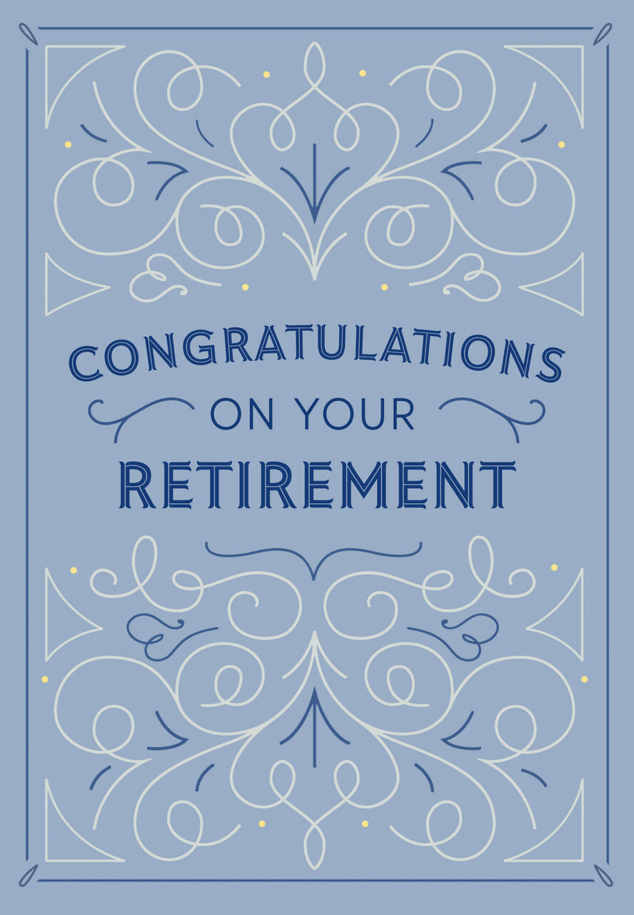 Blue Decorative Scrolls Retirement Card