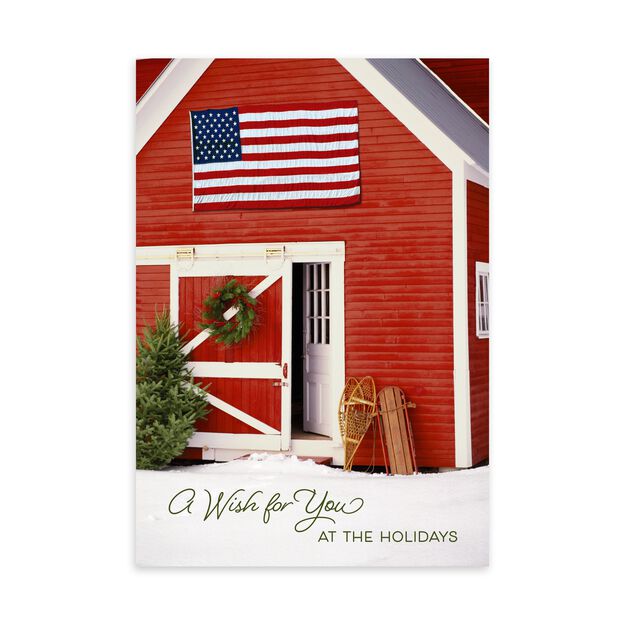 Red Barn & American Flag Holiday Card