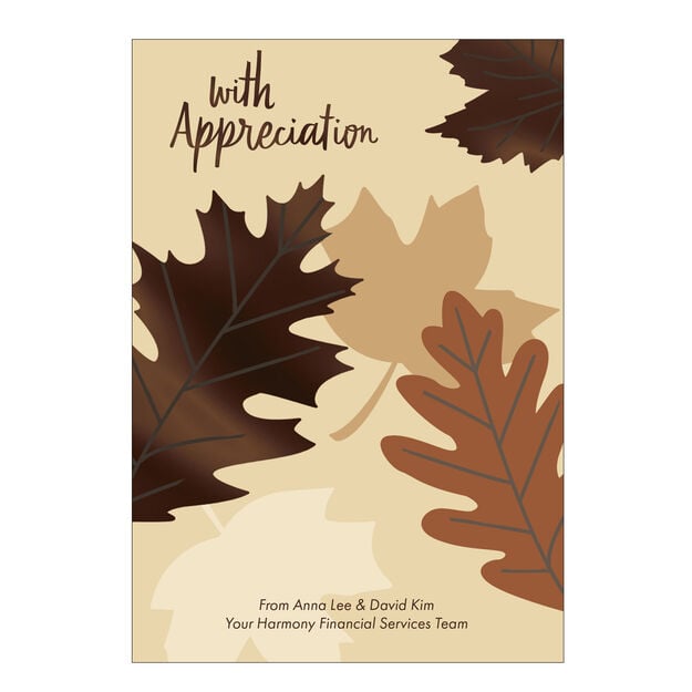 With Appreciation Shiny Leaves Customizable Thanksgiving Card