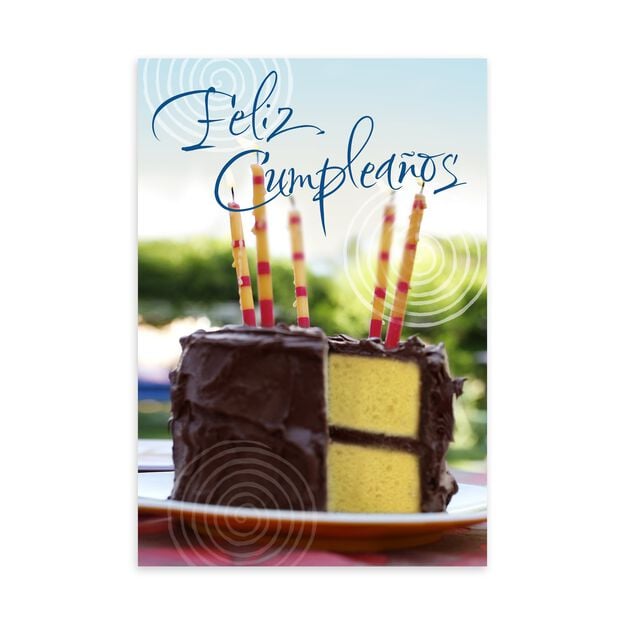 Feliz Cumpleaños & Chocolate Cake Spanish Birthday Card