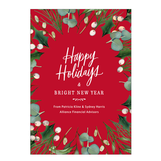 White Holly Berries Customizable Holiday and New Year Card