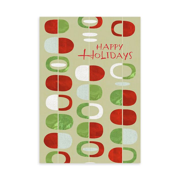 Red, Green, White Ovals Happy Holidays Card