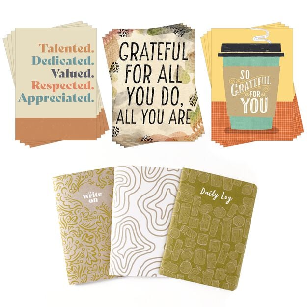Teacher Appreciation Assorted Gift Sets - Affirming Cards & Write On Notebooks Set of 12 (24 items)