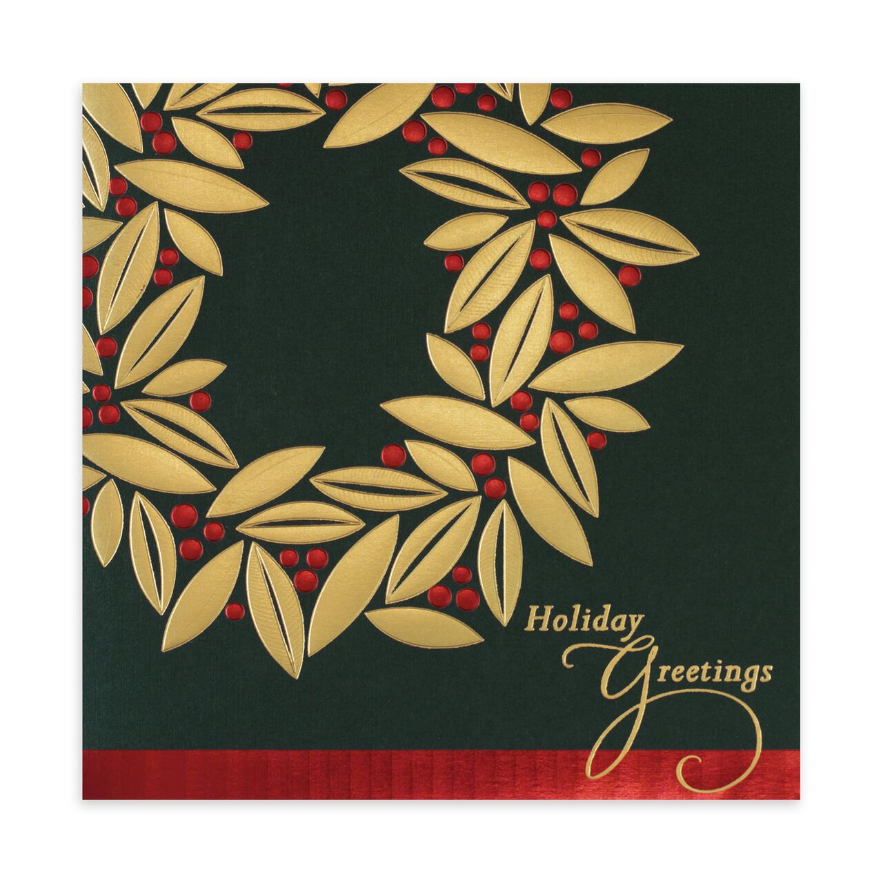 Gold Wreath on Green Premium Holiday Card image number 0