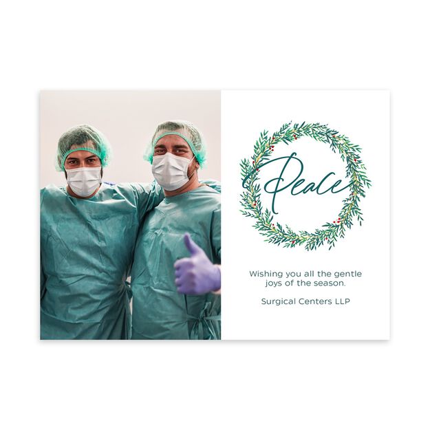 Peace in Classic Green Wreath Holiday Photo Card