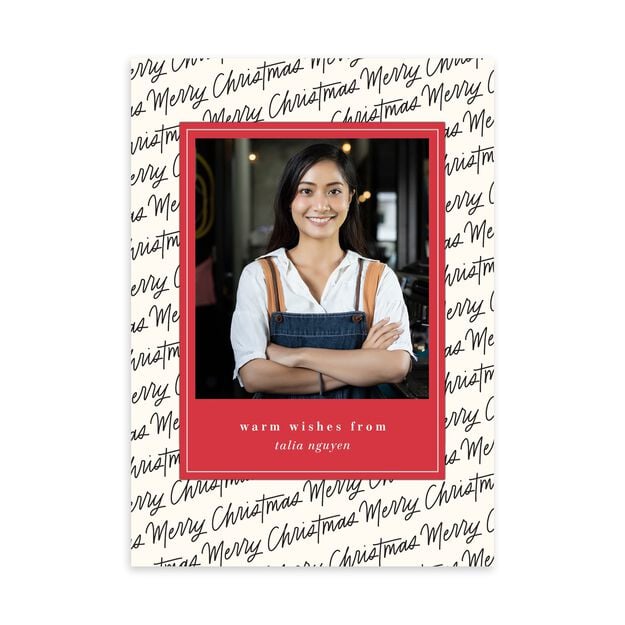 Black Handwriting & Red Frame Merry Christmas Photo Card