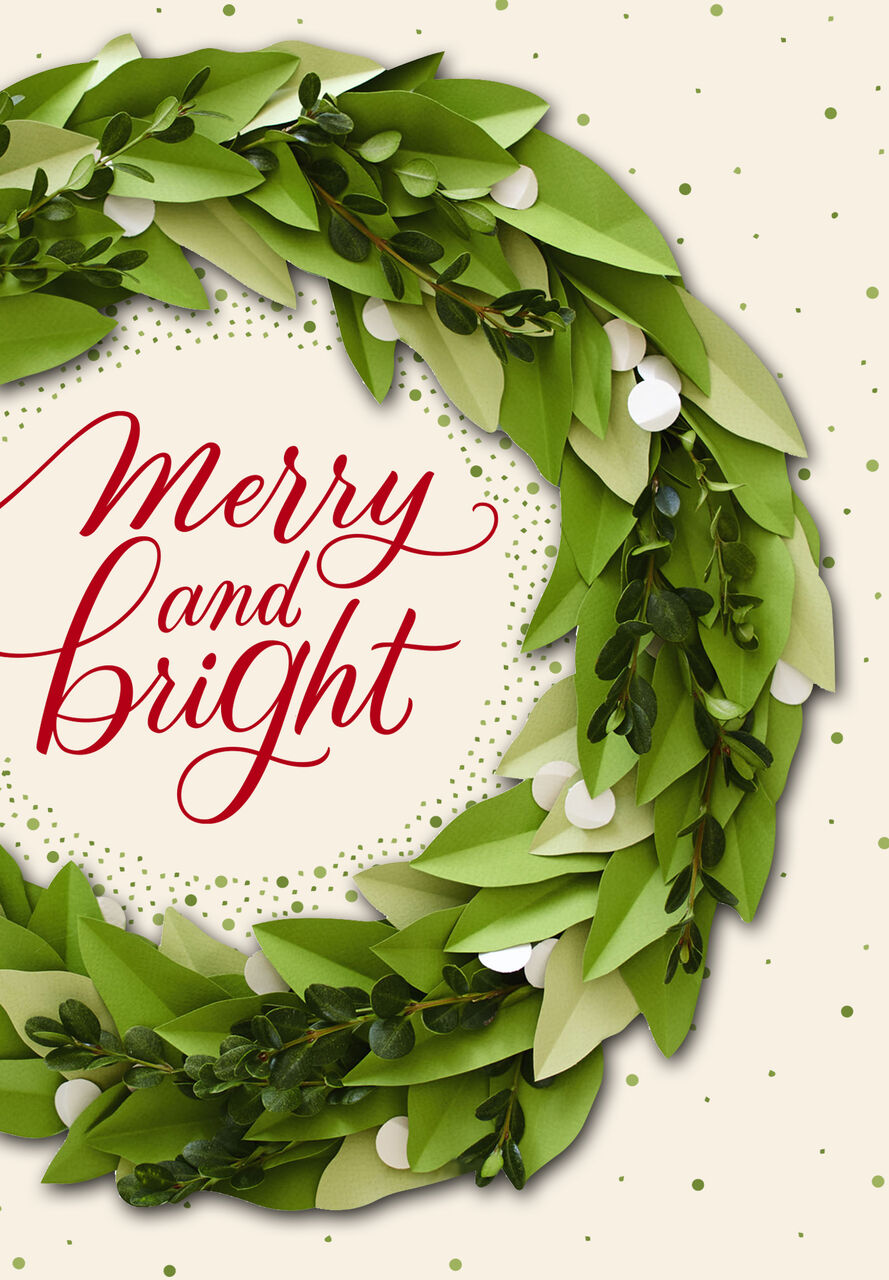 Merry & Bright Paper Wreath Holiday Card