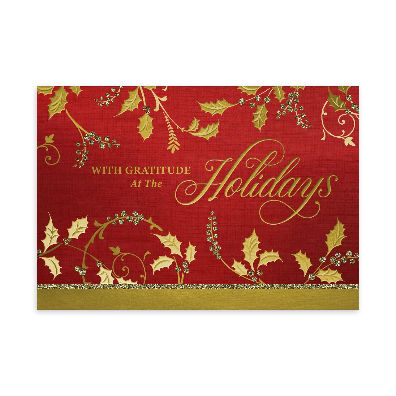 Gold Holly Gratitude Premium Holiday Card image number 0