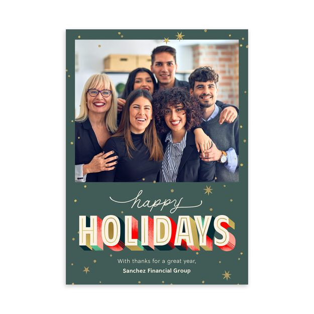 Colorful Dimensional Lettering Happy Holidays Photo Card