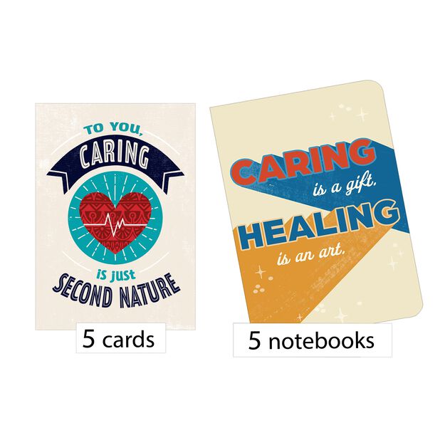 Caring & Healing Medical Staff Appreciation Notebook & Card Gift Bundles Set of 5 (10 Items)